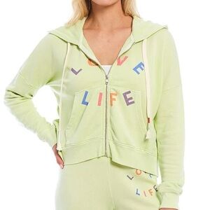 𝅺Wildfox Lime green love life graphic print zip closure hoodie